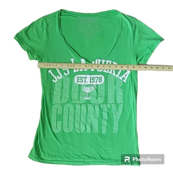 Lime Green Marguerita Graphic Deep V Tee J.J.'s La Puerta Womens Size M New - Picture 3 of 5